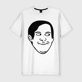 Мужская футболка премиум с принтом Тоби Магуайр , 92% хлопок, 8% лайкра | приталенный силуэт, круглый вырез ворота, длина до линии бедра, короткий рукав | Тематика изображения на принте: face | tobey maguire | интернет мемы | интернет приколы | мемы | приколы | рожи | тоби магуайр