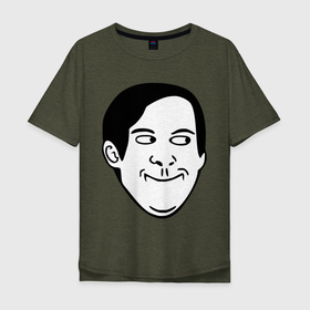 Мужская футболка хлопок Oversize с принтом Тоби Магуайр в Тюмени, 100% хлопок | свободный крой, круглый ворот, “спинка” длиннее передней части | face | tobey maguire | интернет мемы | интернет приколы | мемы | приколы | рожи | тоби магуайр