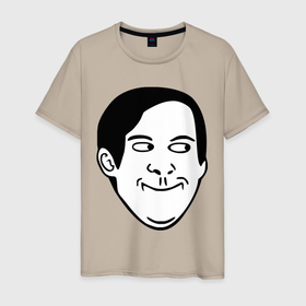 Мужская футболка хлопок с принтом Тоби Магуайр в Тюмени, 100% хлопок | прямой крой, круглый вырез горловины, длина до линии бедер, слегка спущенное плечо. | face | tobey maguire | интернет мемы | интернет приколы | мемы | приколы | рожи | тоби магуайр