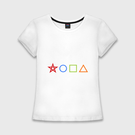 Женская футболка хлопок Slim с принтом Жопа геометрическая в Белгороде,  |  | геометрия | звезда | квадрат | круг | треугольник | фигуры | черчение