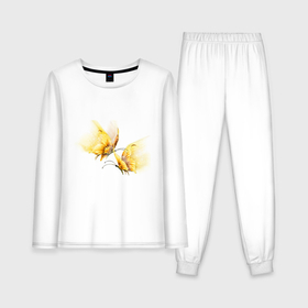 Женская пижама с лонгсливом хлопок с принтом Золотые бабочки в Тюмени,  |  | Тематика изображения на принте: бабочки | девушкам | для девушек | животные | насекомые