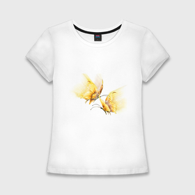 Женская футболка хлопок Slim с принтом Золотые бабочки в Тюмени,  |  | Тематика изображения на принте: бабочки | девушкам | для девушек | животные | насекомые