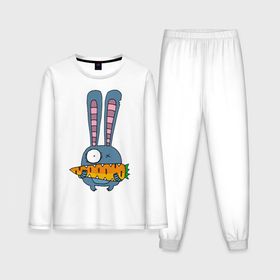 Мужская пижама с лонгсливом хлопок с принтом Заяц с морковкой в Петрозаводске,  |  | Тематика изображения на принте: животные | зайчик | заяц | заяц с морковкой | морковка