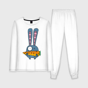 Женская пижама с лонгсливом хлопок с принтом Заяц с морковкой в Санкт-Петербурге,  |  | Тематика изображения на принте: животные | зайчик | заяц | заяц с морковкой | морковка