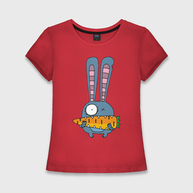Женская футболка хлопок Slim с принтом Заяц с морковкой ,  |  | животные | зайчик | заяц | заяц с морковкой | морковка