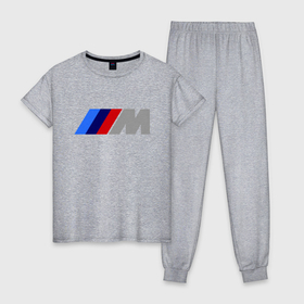 Женская пижама хлопок с принтом BMW M в Курске, 100% хлопок | брюки и футболка прямого кроя, без карманов, на брюках мягкая резинка на поясе и по низу штанин | bmw | joy | toplanding | авто | автобренды | бмв | бэха | логотип бмв