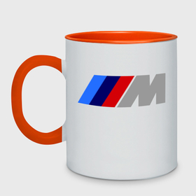 Кружка двухцветная с принтом BMW M в Кировске, керамика | объем — 330 мл, диаметр — 80 мм. Цветная ручка и кайма сверху, в некоторых цветах — вся внутренняя часть | bmw | joy | toplanding | авто | автобренды | бмв | бэха | логотип бмв