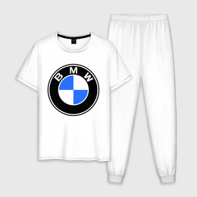 Мужская пижама хлопок с принтом Logo BMW , 100% хлопок | брюки и футболка прямого кроя, без карманов, на брюках мягкая резинка на поясе и по низу штанин
 | автобренды | автомобильные | бмв | лого | машина | тачка