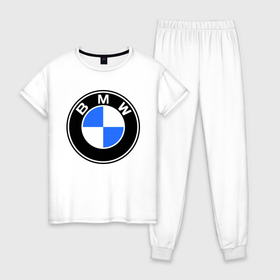 Женская пижама хлопок с принтом Logo BMW в городе Новоалтайск, 100% хлопок | брюки и футболка прямого кроя, без карманов, на брюках мягкая резинка на поясе и по низу штанин | автобренды | автомобильные | бмв | лого | машина | тачка