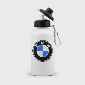Бутылка спортивная с принтом Logo BMW в Тюмени, металл | емкость — 500 мл, в комплекте две пластиковые крышки и карабин для крепления | автобренды | автомобильные | бмв | лого | машина | тачка