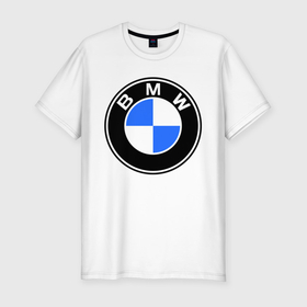 Мужская футболка хлопок Slim с принтом Logo BMW в Петрозаводске, 92% хлопок, 8% лайкра | приталенный силуэт, круглый вырез ворота, длина до линии бедра, короткий рукав | автобренды | автомобильные | бмв | лого | машина | тачка