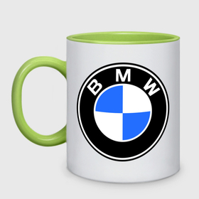 Кружка двухцветная с принтом Logo BMW в Тюмени, керамика | объем — 330 мл, диаметр — 80 мм. Цветная ручка и кайма сверху, в некоторых цветах — вся внутренняя часть | автобренды | автомобильные | бмв | лого | машина | тачка
