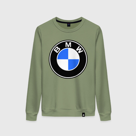 Женский свитшот хлопок с принтом Logo BMW в Курске, 100% хлопок | прямой крой, круглый вырез, на манжетах и по низу широкая трикотажная резинка  | автобренды | автомобильные | бмв | лого | машина | тачка