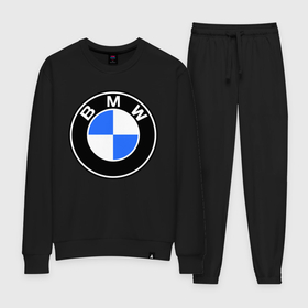 Женский костюм хлопок с принтом Logo BMW в городе Новоалтайск, 100% хлопок | на свитшоте круглая горловина, мягкая резинка по низу. Брюки заужены к низу, на них два вида карманов: два 