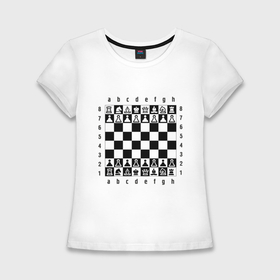 Женская футболка хлопок Slim с принтом Шахматная достка в Белгороде,  |  | шахматист | шахматная доска | шахматы