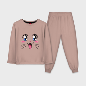 Детская пижама с лонгсливом хлопок с принтом Японская кошечка ,  |  | аниме | глаза | глазки | девушкам | киса | кот | коте | котенок | кошечка | кошка | милые создания | мордочка | японская кошечка