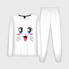 Женская пижама с лонгсливом хлопок с принтом Японская кошечка в Петрозаводске,  |  | аниме | глаза | глазки | девушкам | киса | кот | коте | котенок | кошечка | кошка | милые создания | мордочка | японская кошечка