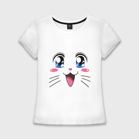 Женская футболка хлопок Slim с принтом Японская кошечка ,  |  | аниме | глаза | глазки | девушкам | киса | кот | коте | котенок | кошечка | кошка | милые создания | мордочка | японская кошечка