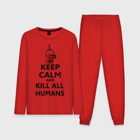 Мужская пижама с лонгсливом хлопок с принтом Keep calm and kill all humans в Тюмени,  |  | Тематика изображения на принте: bender | keep calm | keep calm and kill all humans | бендер