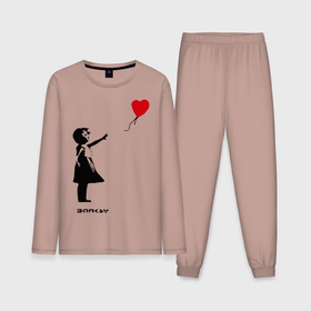 Мужская пижама с лонгсливом хлопок с принтом Девочка с шариком сердечком в Екатеринбурге,  |  | banksy | бенкси | бэнкси | графити | граффити | девочка с сердечком | девочка с шариком | девочка с шариком сердечком | стрит арт | стритарт