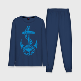 Мужская пижама с лонгсливом хлопок с принтом Blue anchor в Санкт-Петербурге,  |  | море | моряк | цепь | якорь