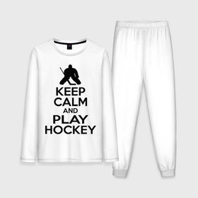 Мужская пижама с лонгсливом хлопок с принтом Keep calm and play hockey в Санкт-Петербурге,  |  | hockey | keep calm | keep calm and play hockey | вратарь | хоккеист | хоккей | хоккейный вратарь