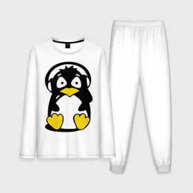 Мужская пижама с лонгсливом хлопок с принтом Пингвин в наушниках в Новосибирске,  |  | животные | пингвиненок | пингвинчик | прикольные картинки