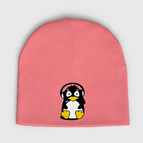 Мужская шапка демисезонная с принтом Пингвин в наушниках в Курске,  |  | животные | пингвиненок | пингвинчик | прикольные картинки