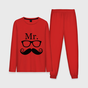 Мужская пижама с лонгсливом хлопок с принтом Mистер парная в Кировске,  |  | mr | mистер | для двоих | очки | усы
