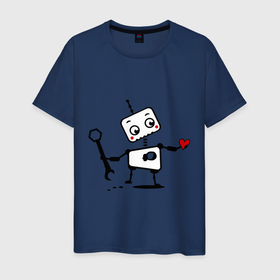 Мужская футболка хлопок с принтом Роботы мальчик парная в Белгороде, 100% хлопок | прямой крой, круглый вырез горловины, длина до линии бедер, слегка спущенное плечо. | для двоих | любовь | мальчик | парень | парные | робот мальчик | роботы мальчик (парная) | сердце
