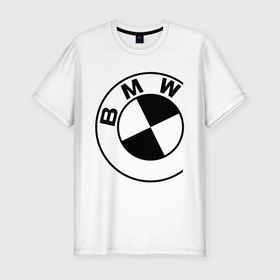 Мужская футболка хлопок Slim с принтом Бмв значок в Новосибирске, 92% хлопок, 8% лайкра | приталенный силуэт, круглый вырез ворота, длина до линии бедра, короткий рукав | bmw | logo | бмв | знак | логотип