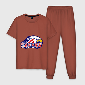 Мужская пижама хлопок с принтом HC Saginaw Spirit , 100% хлопок | брюки и футболка прямого кроя, без карманов, на брюках мягкая резинка на поясе и по низу штанин
 | club | hockey | saginaw | spirit | клуб | хоккей