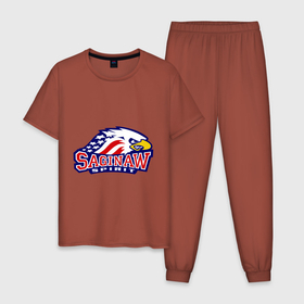 Мужская пижама хлопок с принтом HC Saginaw Spirit в городе Новоалтайск, 100% хлопок | брюки и футболка прямого кроя, без карманов, на брюках мягкая резинка на поясе и по низу штанин
 | club | hockey | saginaw | spirit | клуб | хоккей