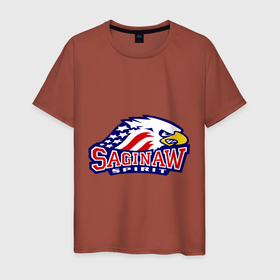 Мужская футболка хлопок с принтом HC Saginaw Spirit в Петрозаводске, 100% хлопок | прямой крой, круглый вырез горловины, длина до линии бедер, слегка спущенное плечо. | club | hockey | saginaw | spirit | клуб | хоккей