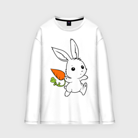 Мужской лонгслив oversize хлопок с принтом Зайка с морковкой в Петрозаводске,  |  | Тематика изображения на принте: белый | зайка | заяц | кролик | милый | морковь