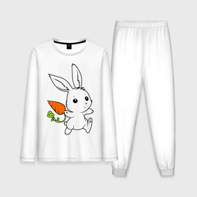 Мужская пижама с лонгсливом хлопок с принтом Зайка с морковкой в Белгороде,  |  | белый | зайка | заяц | кролик | милый | морковь