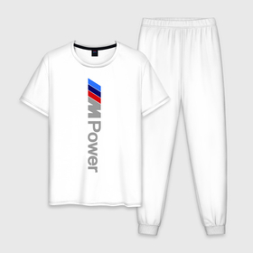 Мужская пижама хлопок с принтом BMW power в Санкт-Петербурге, 100% хлопок | брюки и футболка прямого кроя, без карманов, на брюках мягкая резинка на поясе и по низу штанин
 | bmw | logo | power | авто | бмв | бэха | лого
