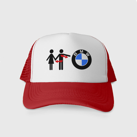 Кепка тракер с сеткой с принтом I love BMW в Тюмени, трикотажное полотно; задняя часть — сетка | длинный козырек, универсальный размер, пластиковая застежка | bmw | logo | love | авто | бмв | бэха | лого | любовь | пара