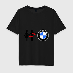 Мужская футболка хлопок Oversize с принтом I love BMW в Курске, 100% хлопок | свободный крой, круглый ворот, “спинка” длиннее передней части | Тематика изображения на принте: bmw | logo | love | авто | бмв | бэха | лого | любовь | пара