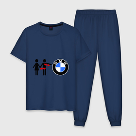 Мужская пижама хлопок с принтом I love BMW в Курске, 100% хлопок | брюки и футболка прямого кроя, без карманов, на брюках мягкая резинка на поясе и по низу штанин
 | Тематика изображения на принте: bmw | logo | love | авто | бмв | бэха | лого | любовь | пара