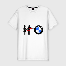 Мужская футболка хлопок Slim с принтом I love BMW в Санкт-Петербурге, 92% хлопок, 8% лайкра | приталенный силуэт, круглый вырез ворота, длина до линии бедра, короткий рукав | bmw | logo | love | авто | бмв | бэха | лого | любовь | пара