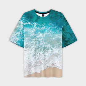 Мужская футболка oversize 3D с принтом Берег ,  |  | берег | вода | волны | море | пляж | прилив
