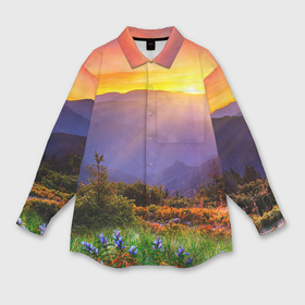 Мужская рубашка oversize 3D с принтом Природа в Ухте,  |  | горы | закат | облака | пейзаж