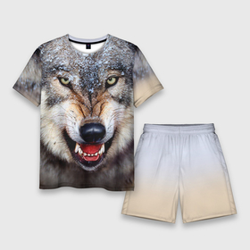 Мужской костюм с шортами 3D с принтом Волк в Екатеринбурге,  |  | Тематика изображения на принте: волк | животные | злой волк | зубы | оскал
