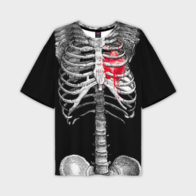 Мужская футболка oversize 3D с принтом Скелет с сердцем в городе Новоалтайск,  |  | halloween | skeleton | кровь | скелет | хэллоуин