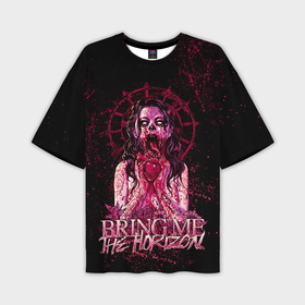 Мужская футболка oversize 3D с принтом Bring Me The Horizon   девушка зомби ест сердце ,  |  | Тематика изображения на принте: bmth | bring me the horizon | hardcore | rock | музыка | рок