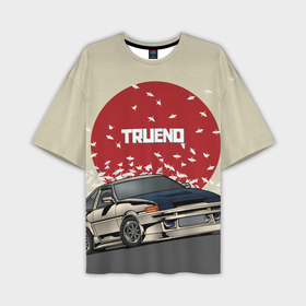Мужская футболка oversize 3D с принтом Toyota Trueno ae86 в Тюмени,  |  | 86 | corolla | crane | hachiroku | jdm | toyota | trueno | ае86 | журавлики | тоёта | тойота | труено | хачироку | япония