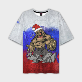 Мужская футболка oversize 3D с принтом Медведь буйный новогодний ,  |  | Тематика изображения на принте: 2016 | год | медведь | мишка | новогодний | новый | патриот | россия | русский | с новым годом | сила | флаг