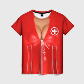 Женская футболка 3D с принтом Костюм медсестры в Тюмени, 100% полиэфир ( синтетическое хлопкоподобное полотно) | прямой крой, круглый вырез горловины, длина до линии бедер | год | грудь | костюм | медсестра | новый | ролевые | тело