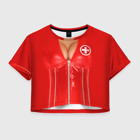 Женская футболка Crop-top 3D с принтом Костюм медсестры в Кировске, 100% полиэстер | круглая горловина, длина футболки до линии талии, рукава с отворотами | год | грудь | костюм | медсестра | новый | ролевые | тело